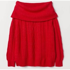 H&M Red Knit Off-the-shoulder Sweater XL
